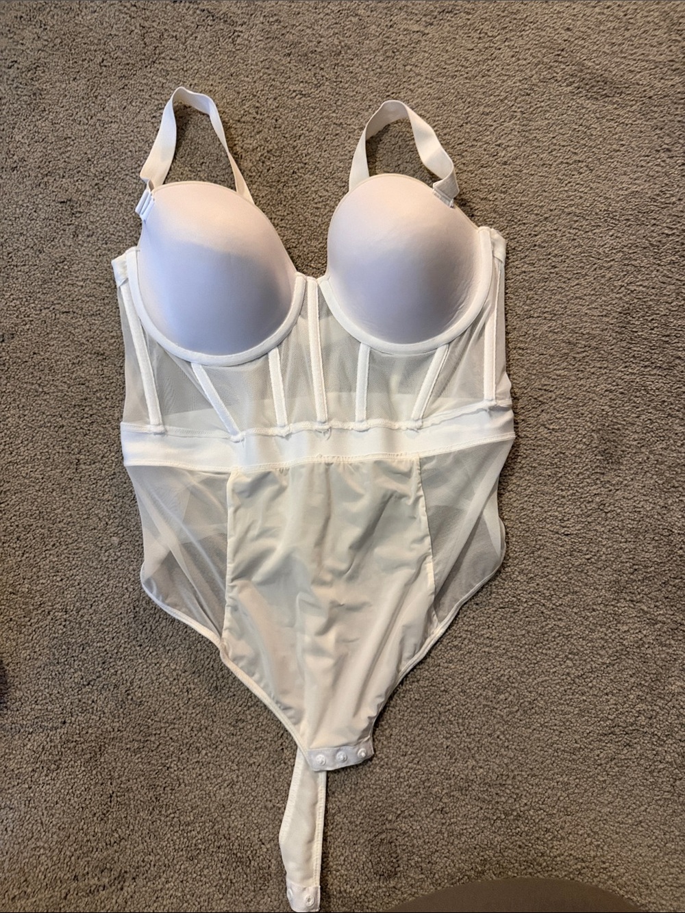 DKNY White Sheer Supportive Bodysuit with Molded Cups